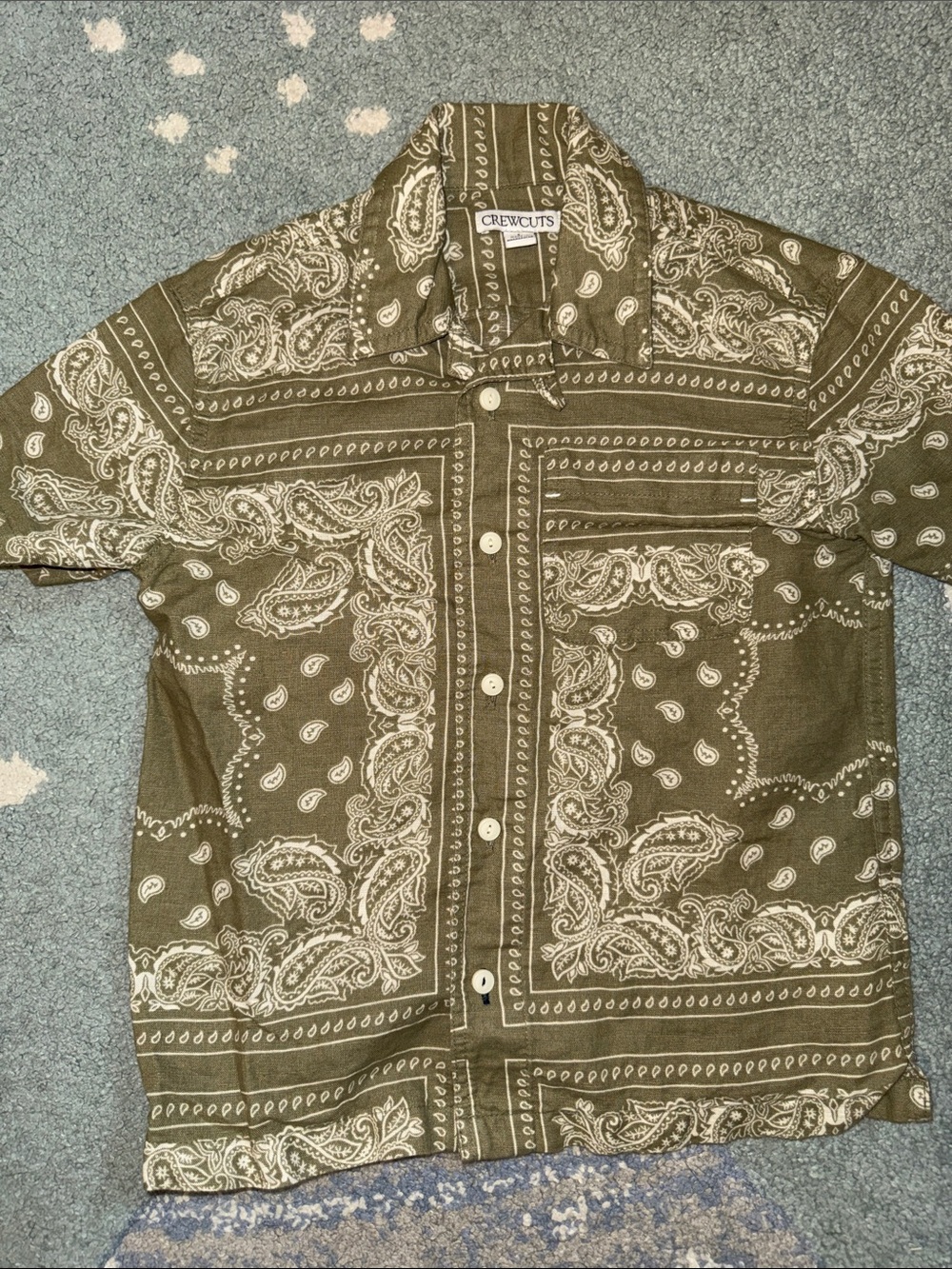 Crewcuts Olive Paisley Short-Sleeve Button-Down Shirt